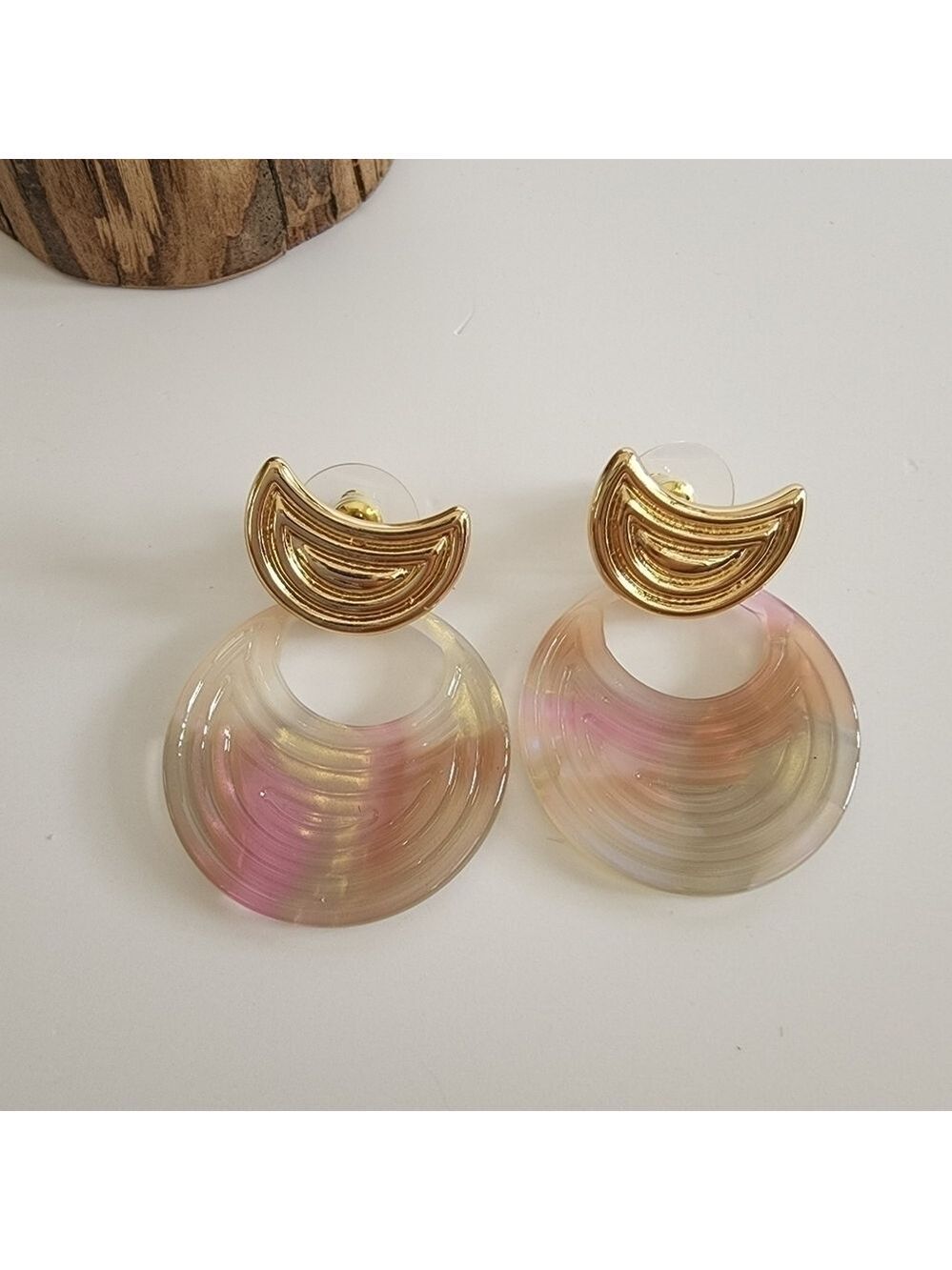 NEW Pink Gold Iridescent Round Dangle Earrings